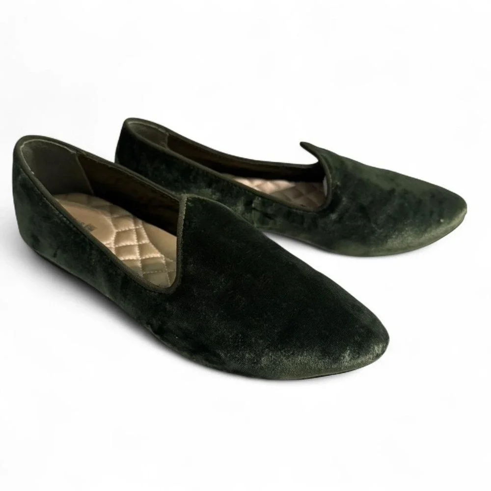 Birdies Emerald Green Velvet Smoking Loafers Flats Size 9